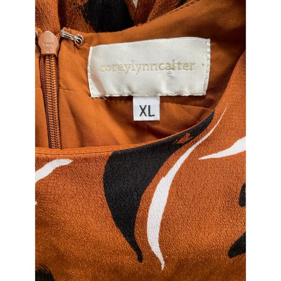 Anthropologie Corey Lynn Calter Brown Black Print Cut Out Midi Dress • Size XL - Picture 4 of 5